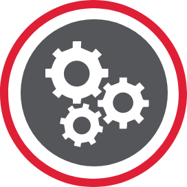 Three gear icons connected together.